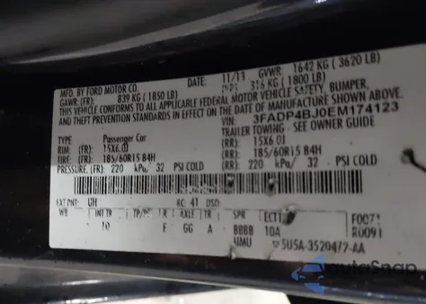 2014 Ford Fiesta Se from USA, damaged, VIN 3FADP4BJ0EM174123
